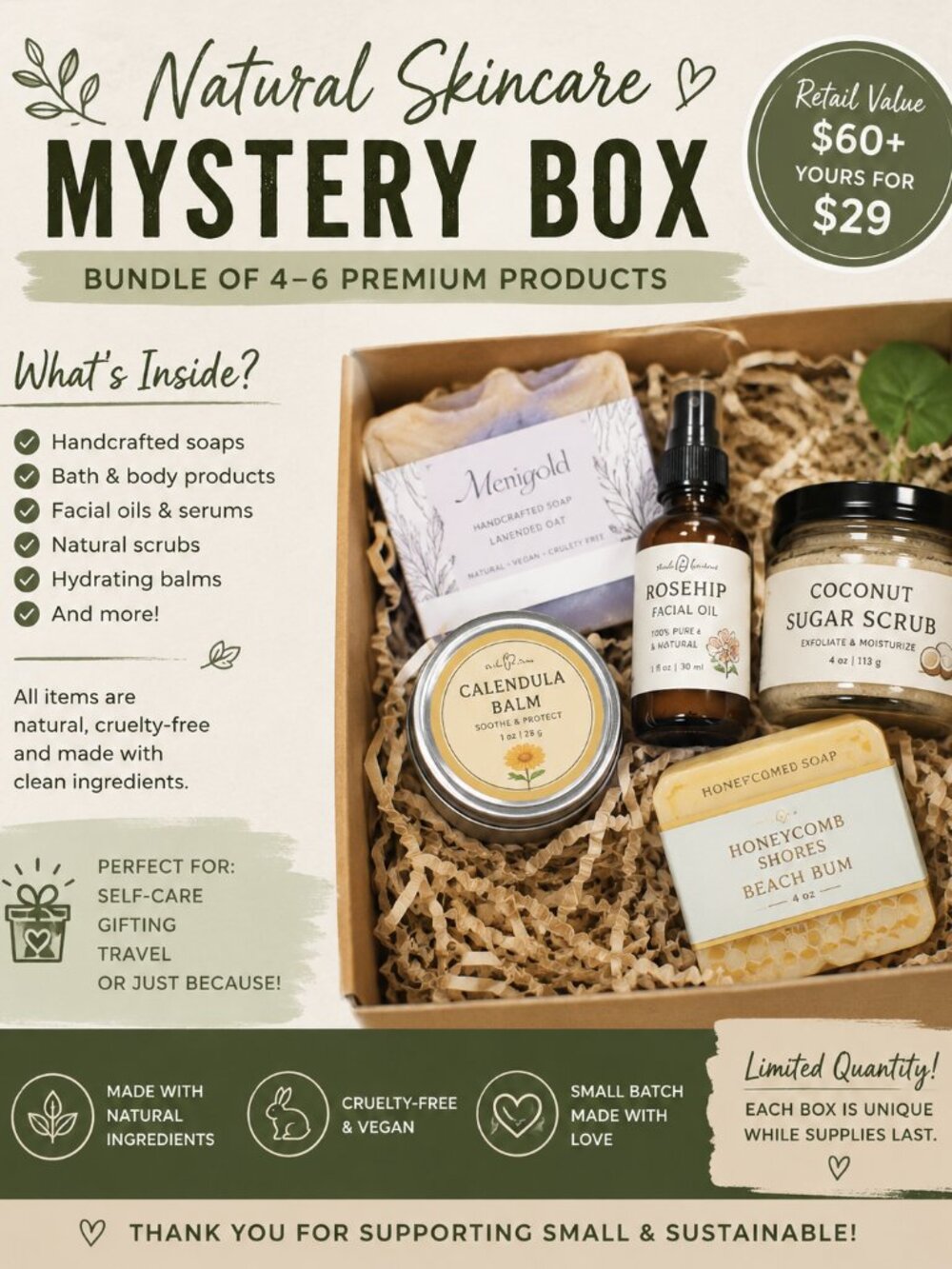 Natural Skincare Mystery Box $60+ Retail Value